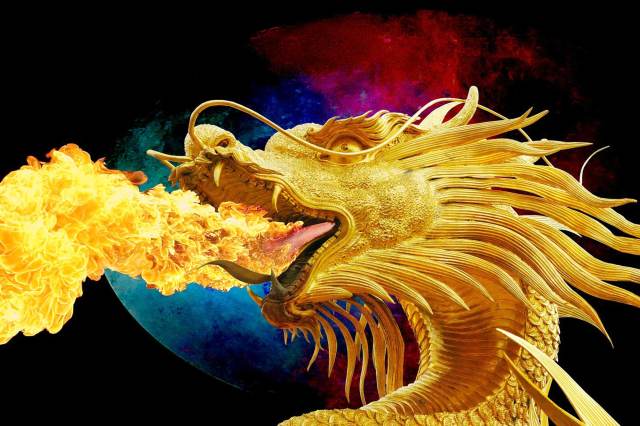 Chinese dragon breathing fire 