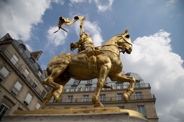 Emmanuel Frémiet’s gilded statue of Jeanne d’Arc stands as a symbol of Christian service and patriotic duty. Place des Pyramides, Paris (Photo Credit: Grandjean Edouard/ABACA/PA Images)
