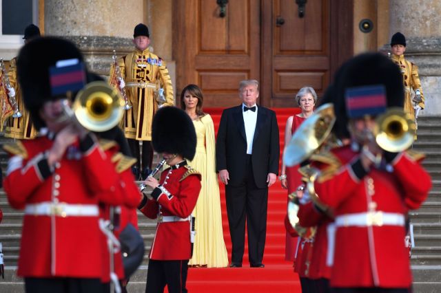 Donald Trump stands on steps in the Great Court at Blenheim Palace (Getty Images).
