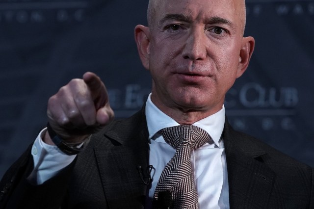 Good neighbours? Jeff Bezos has his sights set on the surveillance society. Credit: Alex Wong / Getty 