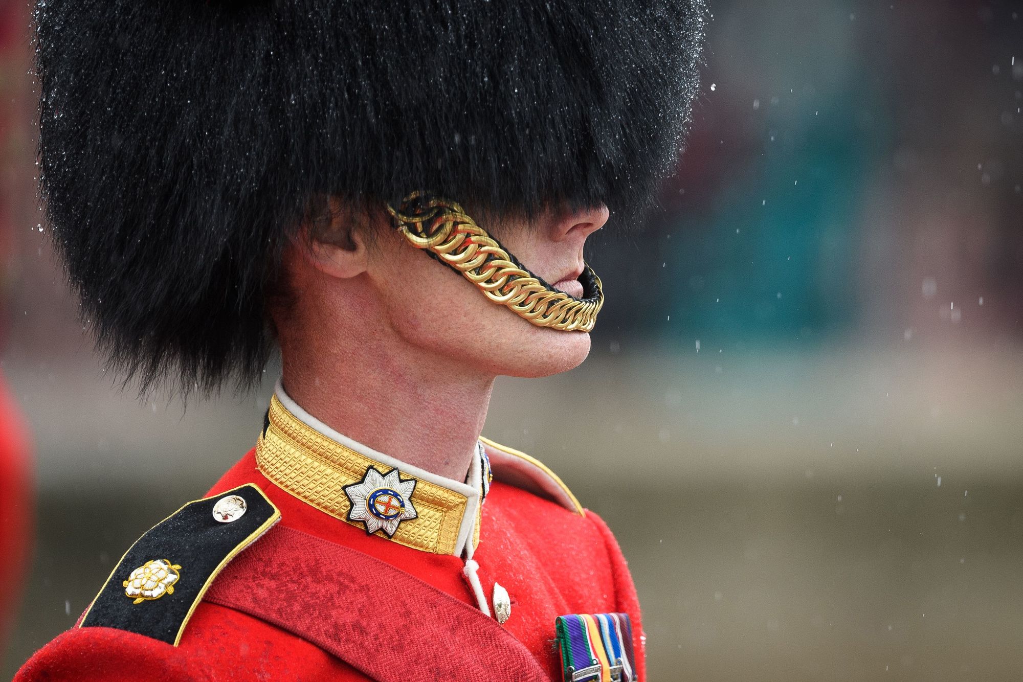 A soldier waits for the Queen to return from the State Opening