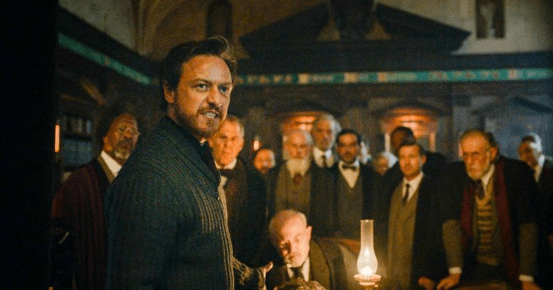 Lord Asriel (James McAvoy) addresses the professors in the BBC adaptation of His Dark Materials