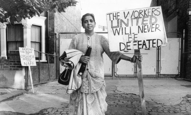 The treasurer of the Grunwick strike committee, Jayaben Desai, in 1977.  (Photo by Graham Wood/Evening Standard/Getty Images)