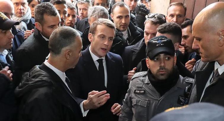 France’s President Emmanuel Macron was filmed yesterday telling Israeli security guards to get “outside” after they tried to enter a Catholic Church in Jerusalem.