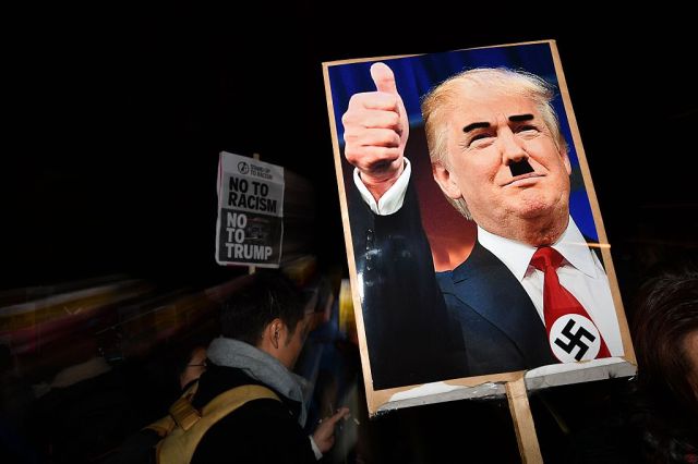 Donald Trump as Adolf Hitler. Credit: Ben Stansall /AFP via Getty Images