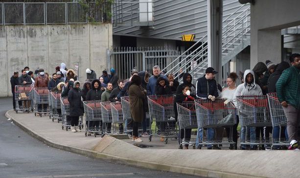 Large queues during lockdown outside Costco in Birmingham