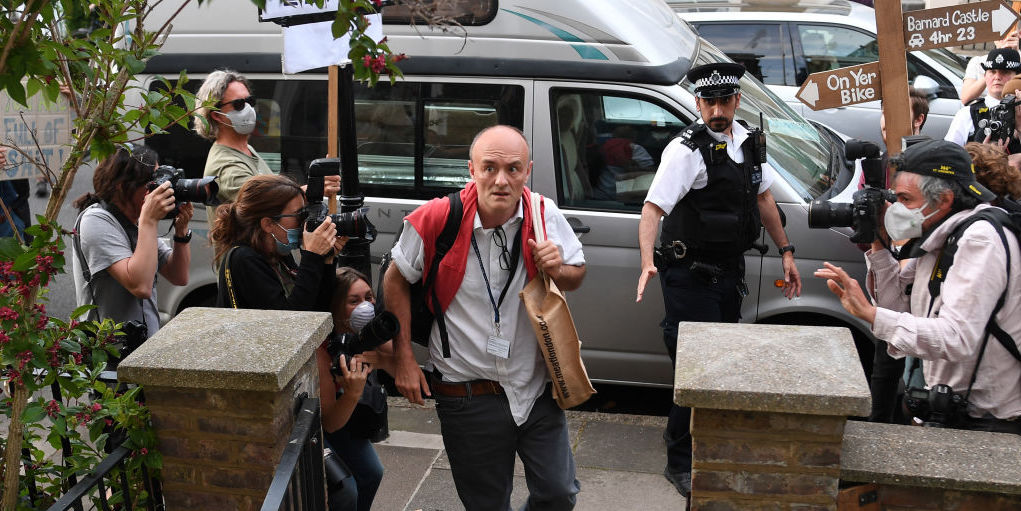 Dominic Cummings returns home after making a statement inside 10 Downing Street yesterday. (Photo by Peter Summers/Getty Images)