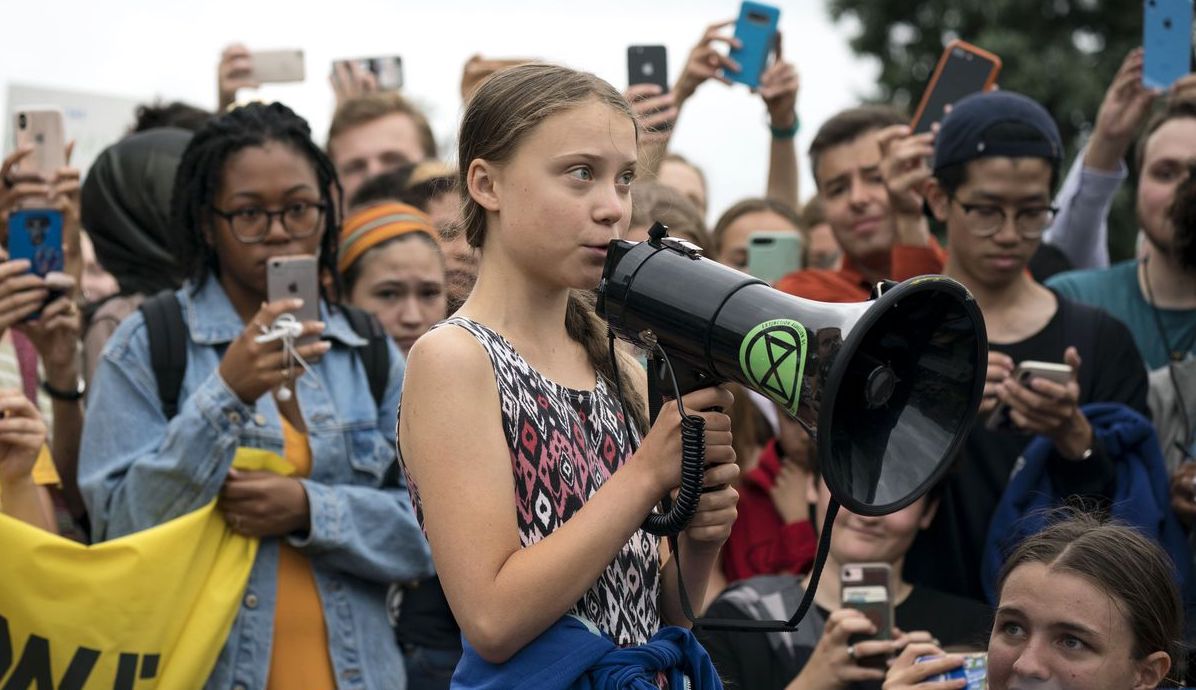Greta Thunberg speaks to campaigners in Washington, DC, on 13 September, 2019