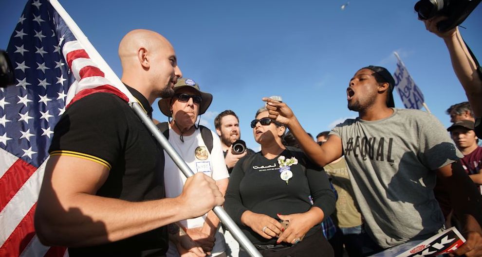 'America First' protesters face off with opponents at California beach rally