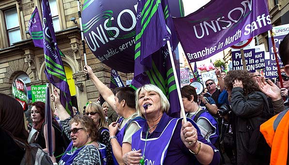 Unison protesters in Edinburgh, UK.