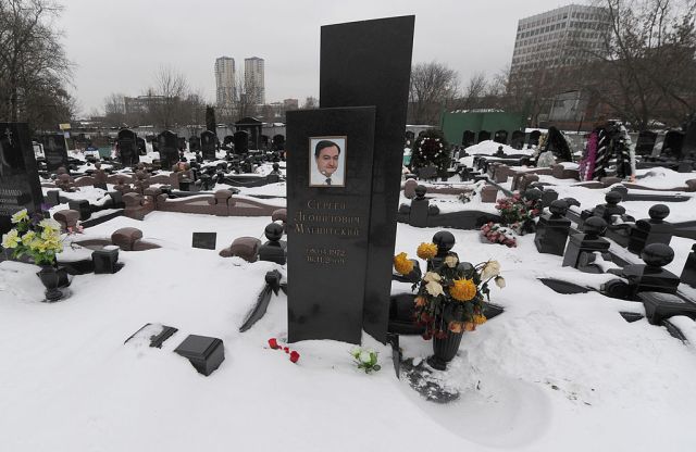Sergei Magnitsky's grave in Moscow. He uncovered a massive tax fraud by government officials and was beaten to death in prison. Credit: Andrey Smirnov/AFP/Getty