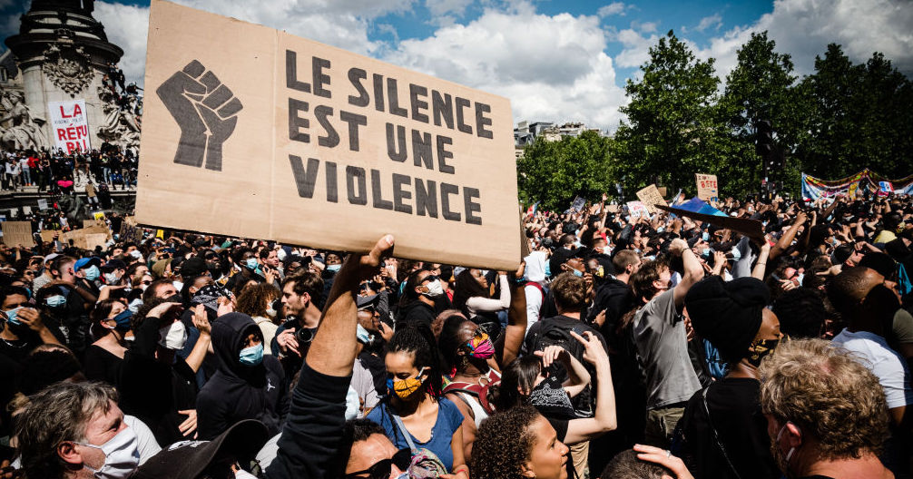 BLM protesters in Paris, France. (Photo by Samuel Boivin/NurPhoto)