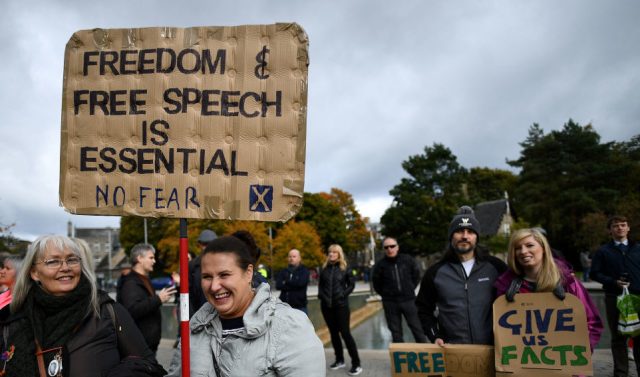 Protestors in Edinburgh demand free speech. Credit: Jeff J Mitchell/Getty Images