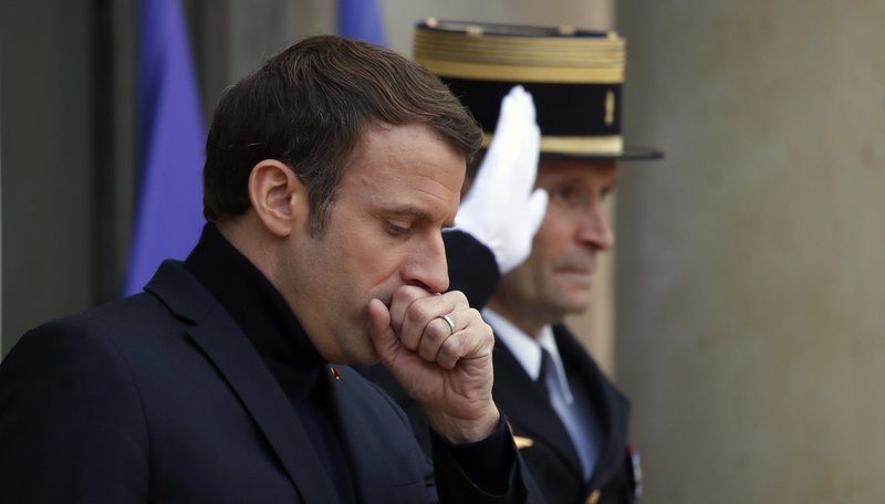 French President Emmanuel Macron; the latest world leader to test positive for Covid-19. Credit: AP