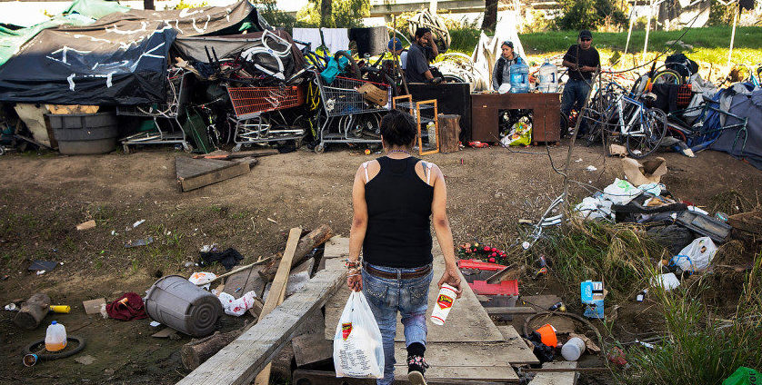 The American dream... against a backdrop of mass homelessness and substance abuse. Credit: LiPo Ching
