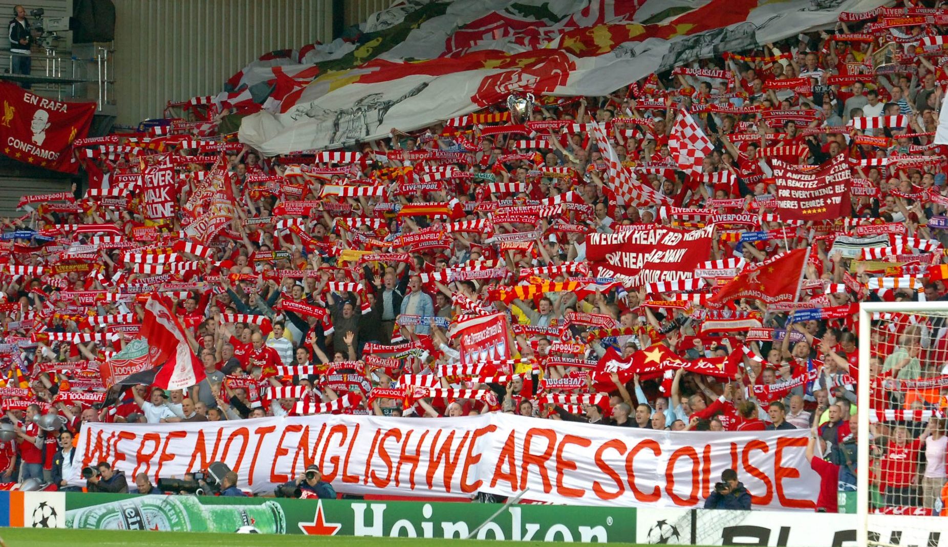 Are the banners at the Kop fake news? Credit: Liverpool Echo 