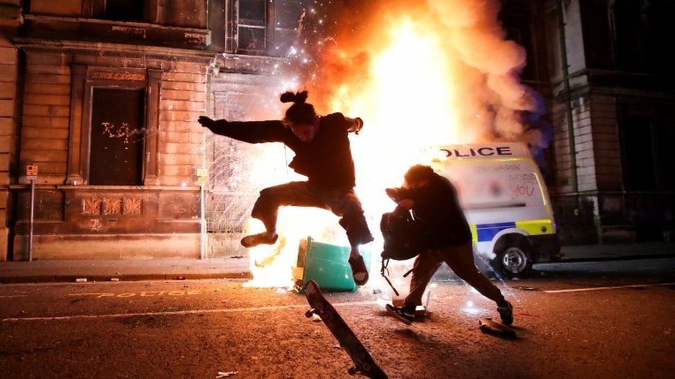 It’s difficult to pick out the most surreal moment from the footage of Bristol’s riots yesterday