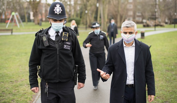Mayor of London, Sadiq Khan walks a beat in Bethnal Green.