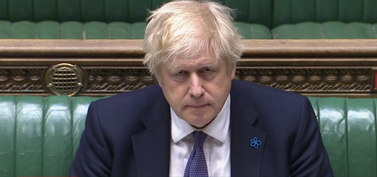 Boris Johnson in the House of Commons earlier today