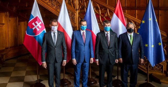 Slovak Prime Minister Igor Matovic (L) Poland Prime Minister Mateusz (2L) Czech Prime Minister Andrej Babi (3L) and Hungarian Prime Minister Viktor Orban (R). Credit: Getty