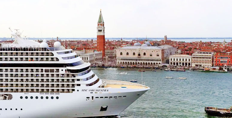 Cruise liner MSC Orcehstra arrives on Venetian shores