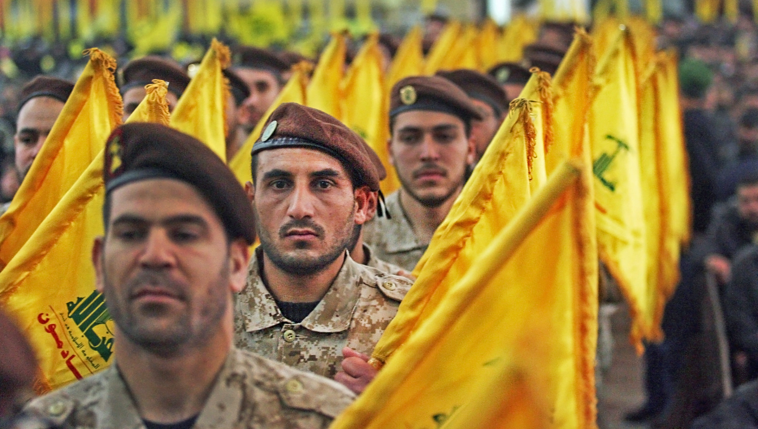 Hezbollah militants on parade. Photo: MAZEN AKL/AFP via Getty Images