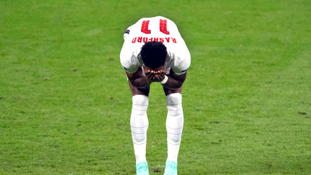 Marcus Rashford after he missed his penalty (Photo by Visionhaus/Getty Images)
