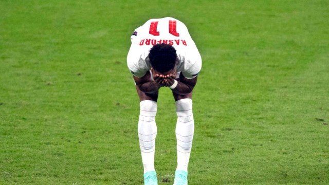 Marcus Rashford after he missed his penalty (Photo by Visionhaus/Getty Images)