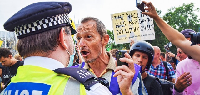 Anti-vaccine protesters take to the streets. Credit: Getty