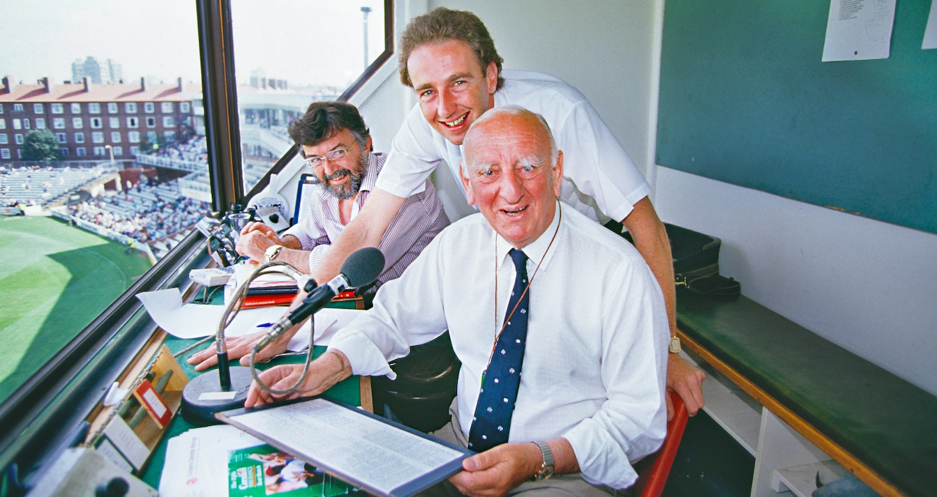 Pports commentators Bill Frindall, Jonathan Agnew and Brian Johnston. Credit: Getty