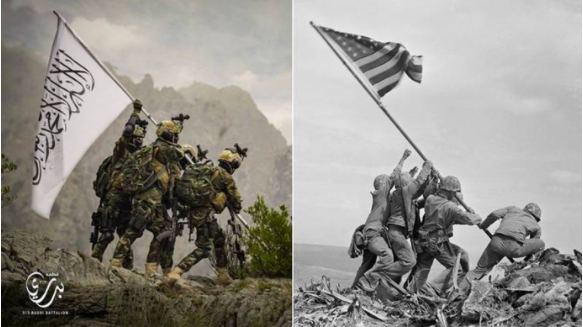 The Taliban mocking the Iwo Jima flag raising 