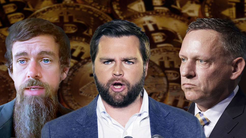 Bitcoin bros, assemble! Jack Dorsey (L), J.D. Vance (centre), Peter Thiel (R)