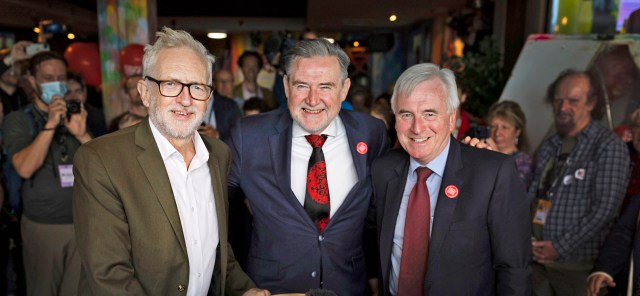 Getting the gang back together: Jeremy Corbyn (L), Barry Gardiner (C), and John McDonnell at Labour Conference. Credit: Dan Kitwood/Getty