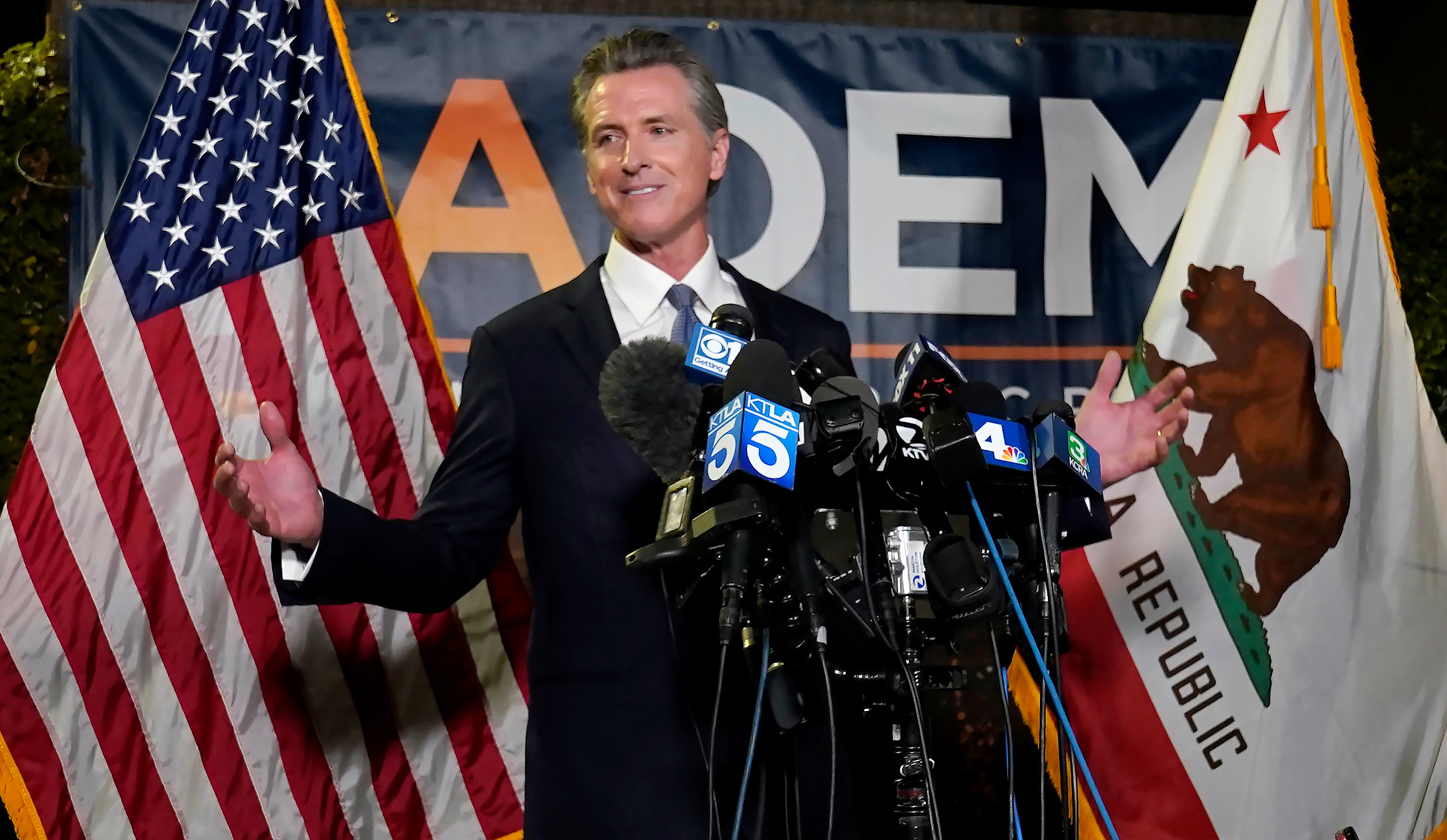 California Gov. Gavin Newsom addresses reporters after winning his recall.