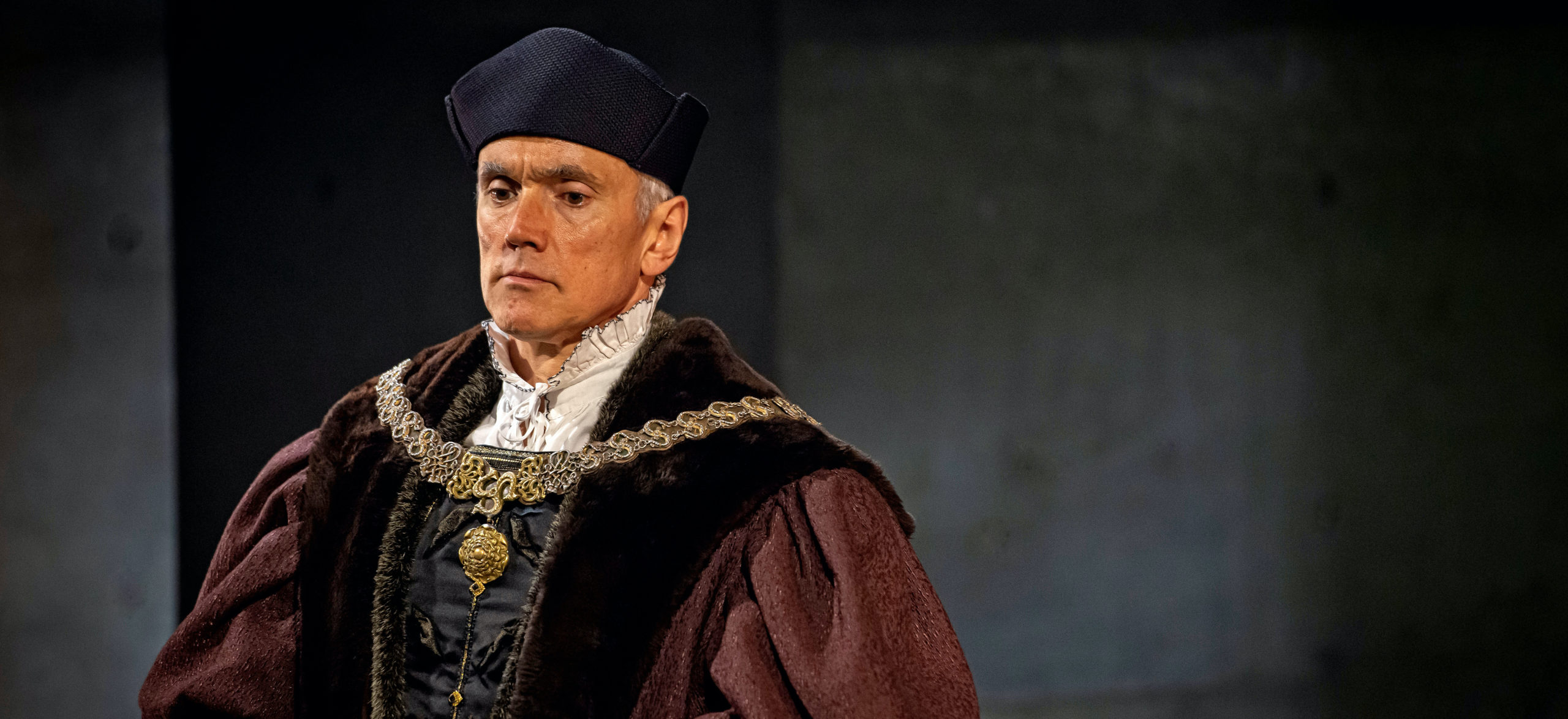 Ben Mills as Thomas Cromwell performs on stage during "The Mirror And The Light". Credit: Getty