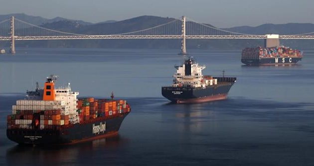 Over 65 ships have been queuing to dock at Long Beach, California.