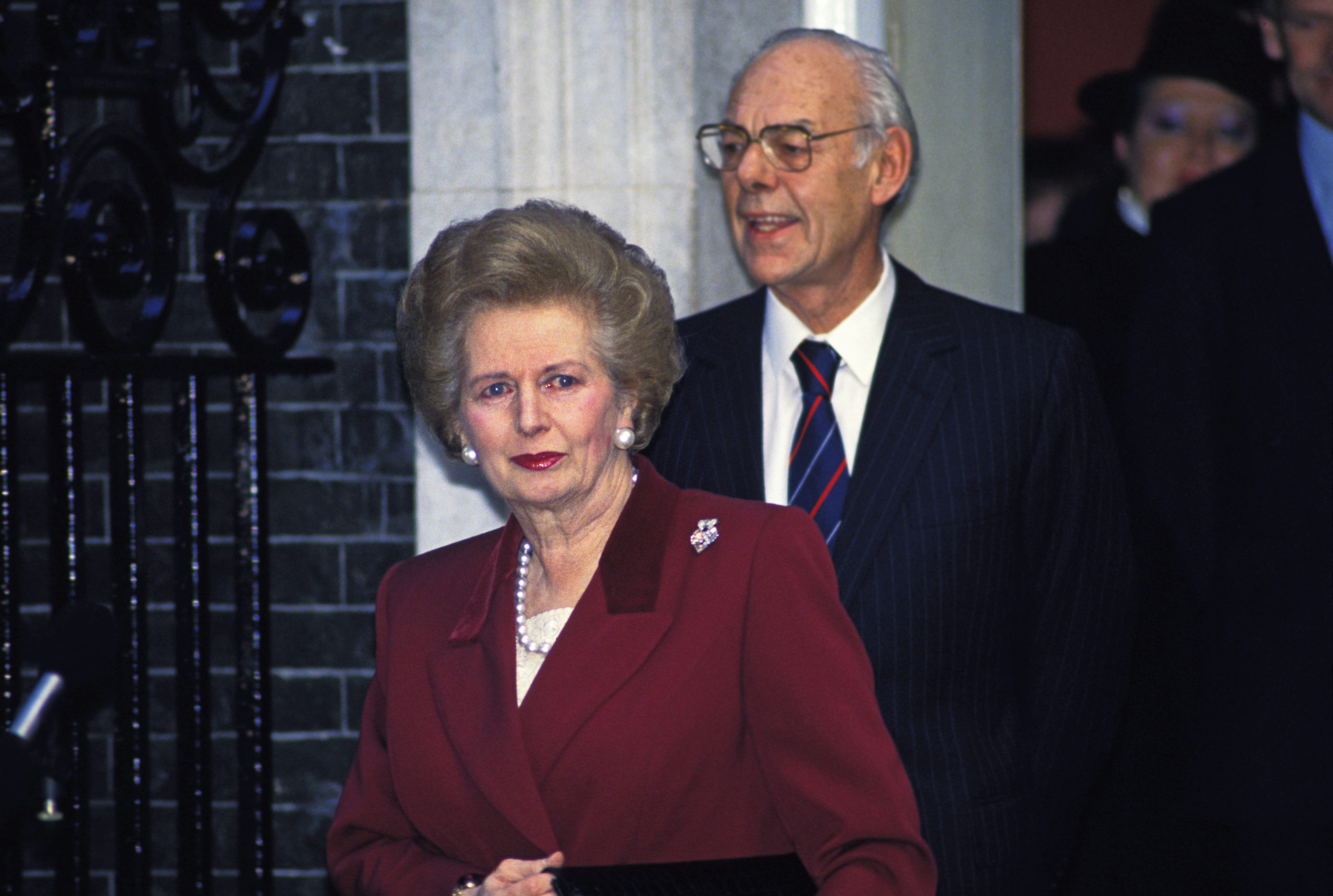 (Margaret Thatcher Leaves Downing Street in 1990. Will Boris be out of that door soon? Photo by Richard Baker / In Pictures via Getty Images)