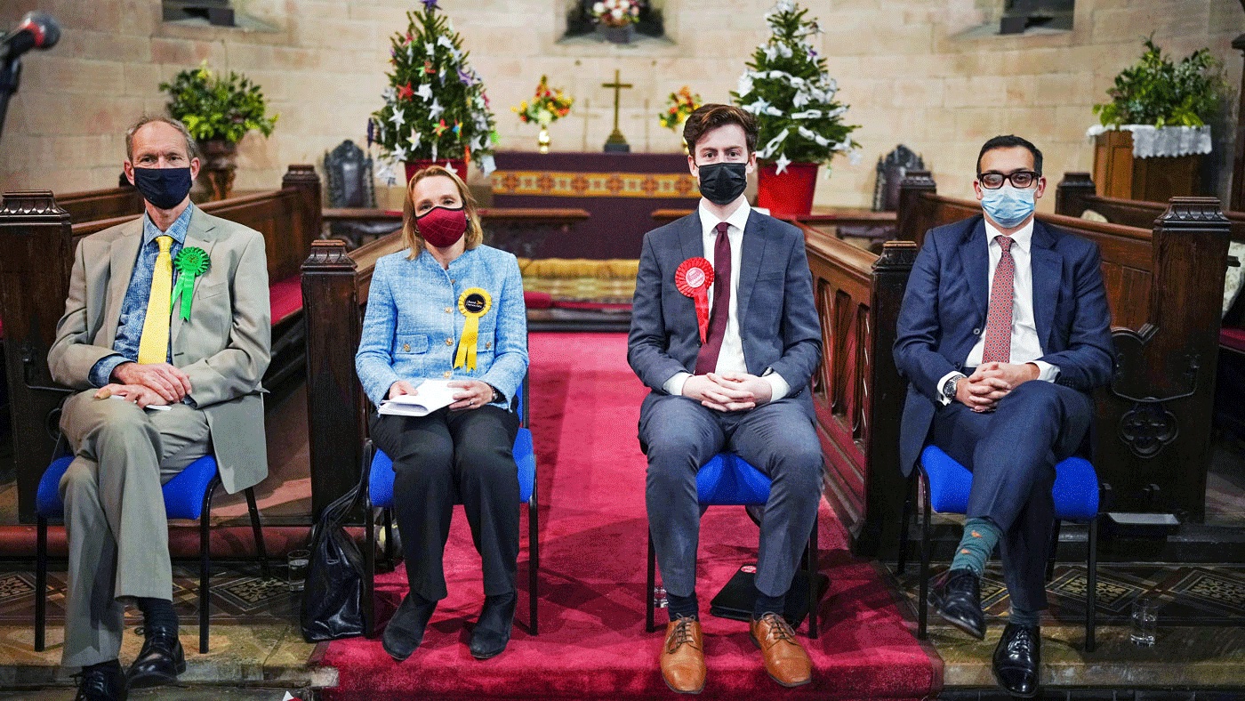 Candidates left to right, Duncan Kerr (Green) Helen Morgan (Lib Dem) Ben Wood (Lab) and Neil Shastri-Hurst (Con)