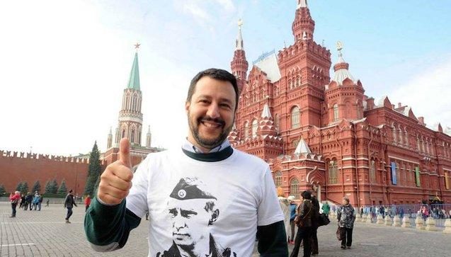Matteo Salvini pictured in Moscow's Red Square wearing a Putin t-shirt