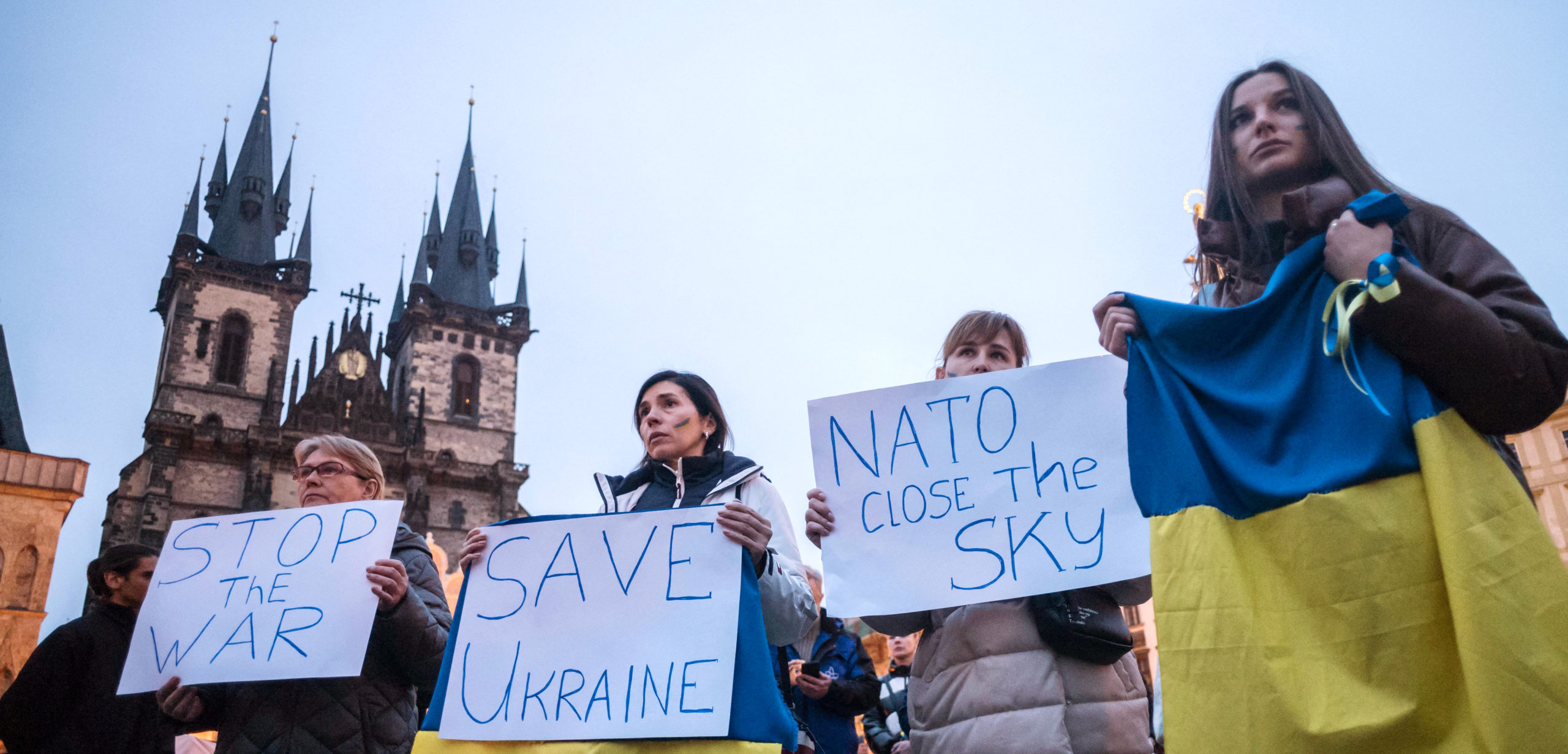 Protesters in the Old Town square in Prague. Credit: Getty
