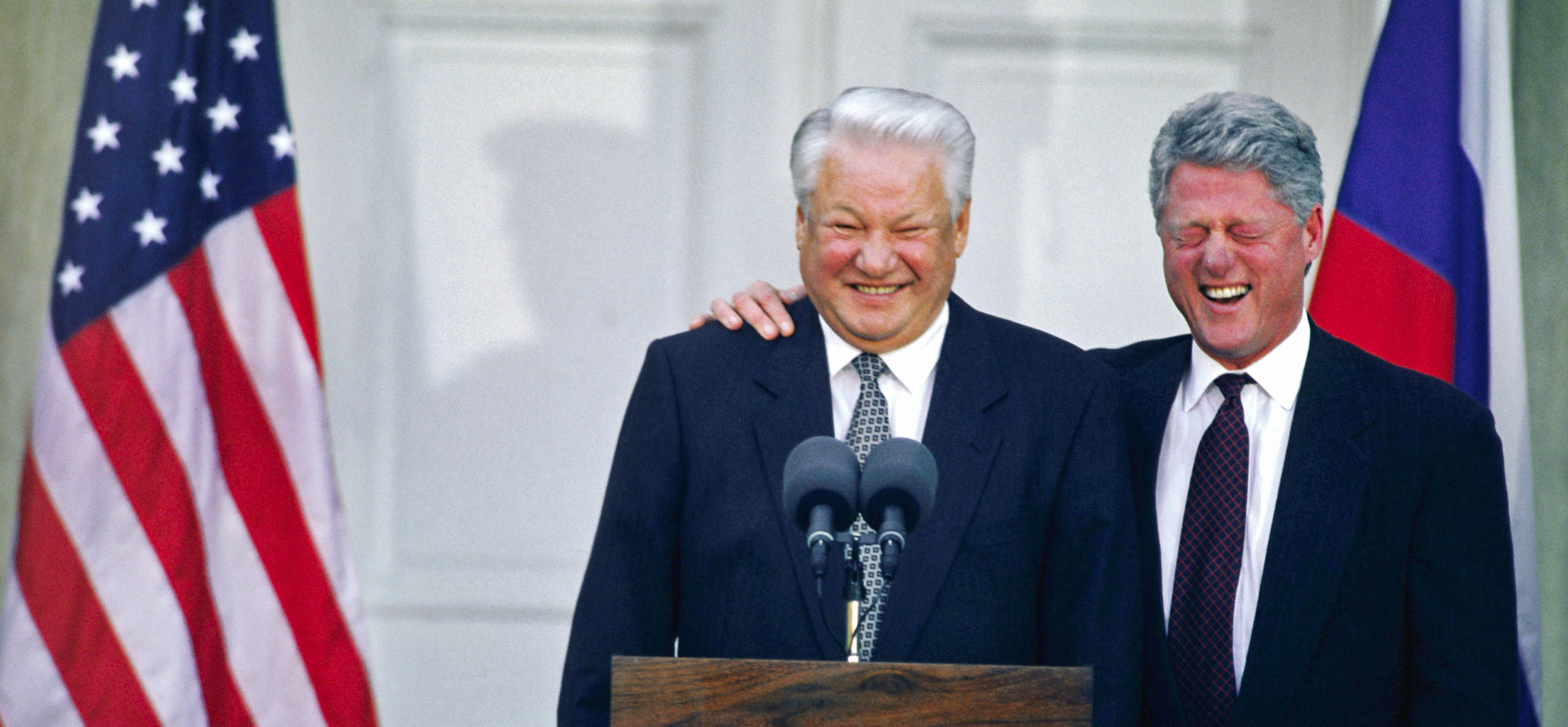 Bill Clinton and Boris Yeltsin in New York. Credit: Getty