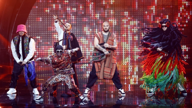 Kalush Orchestra from Ukraine perform during the first Eurovision semi-final. 