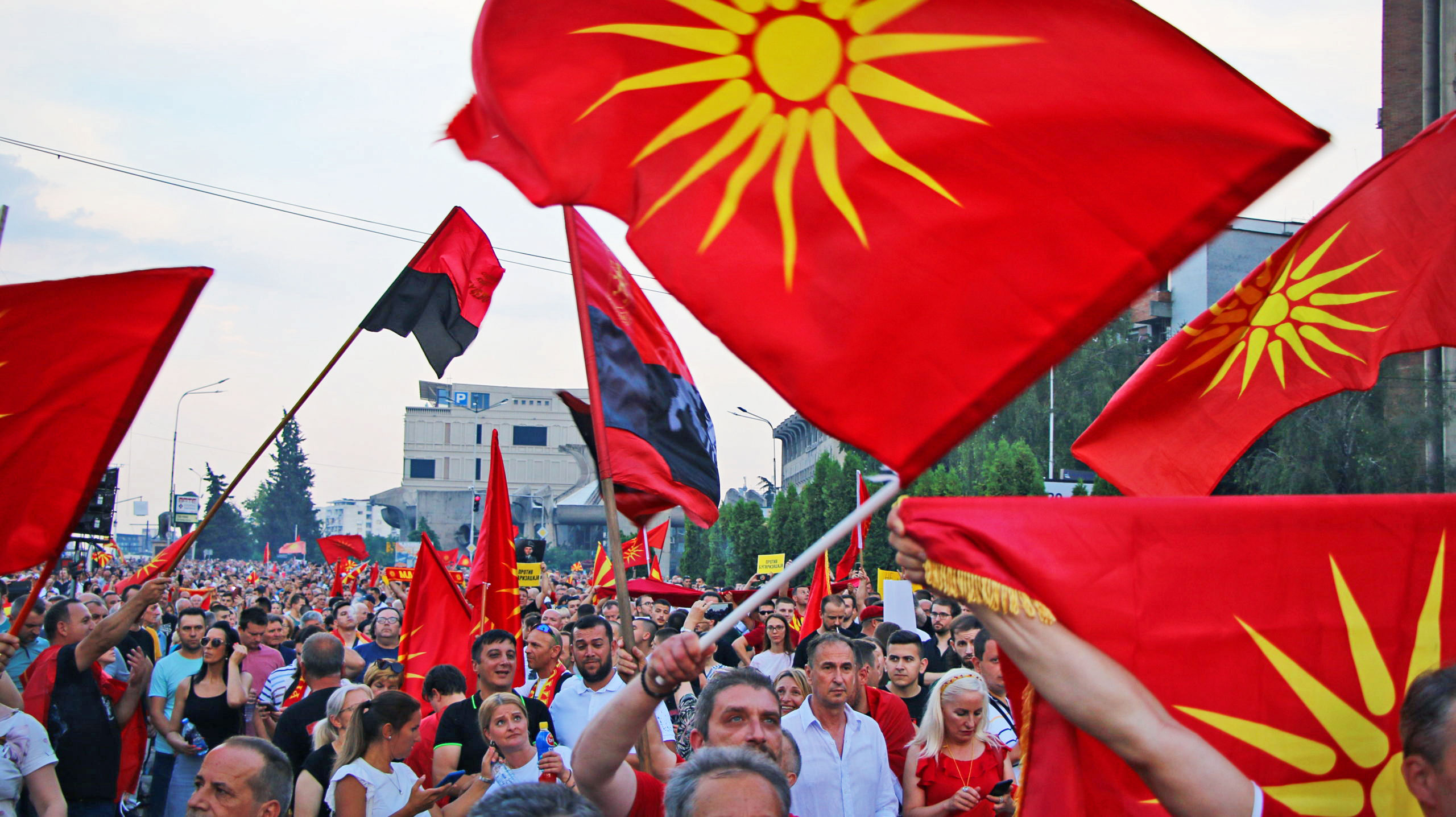 North Macedonians protest the French EU proposal for ending the dispute with Bulgaria. Credit: Getty