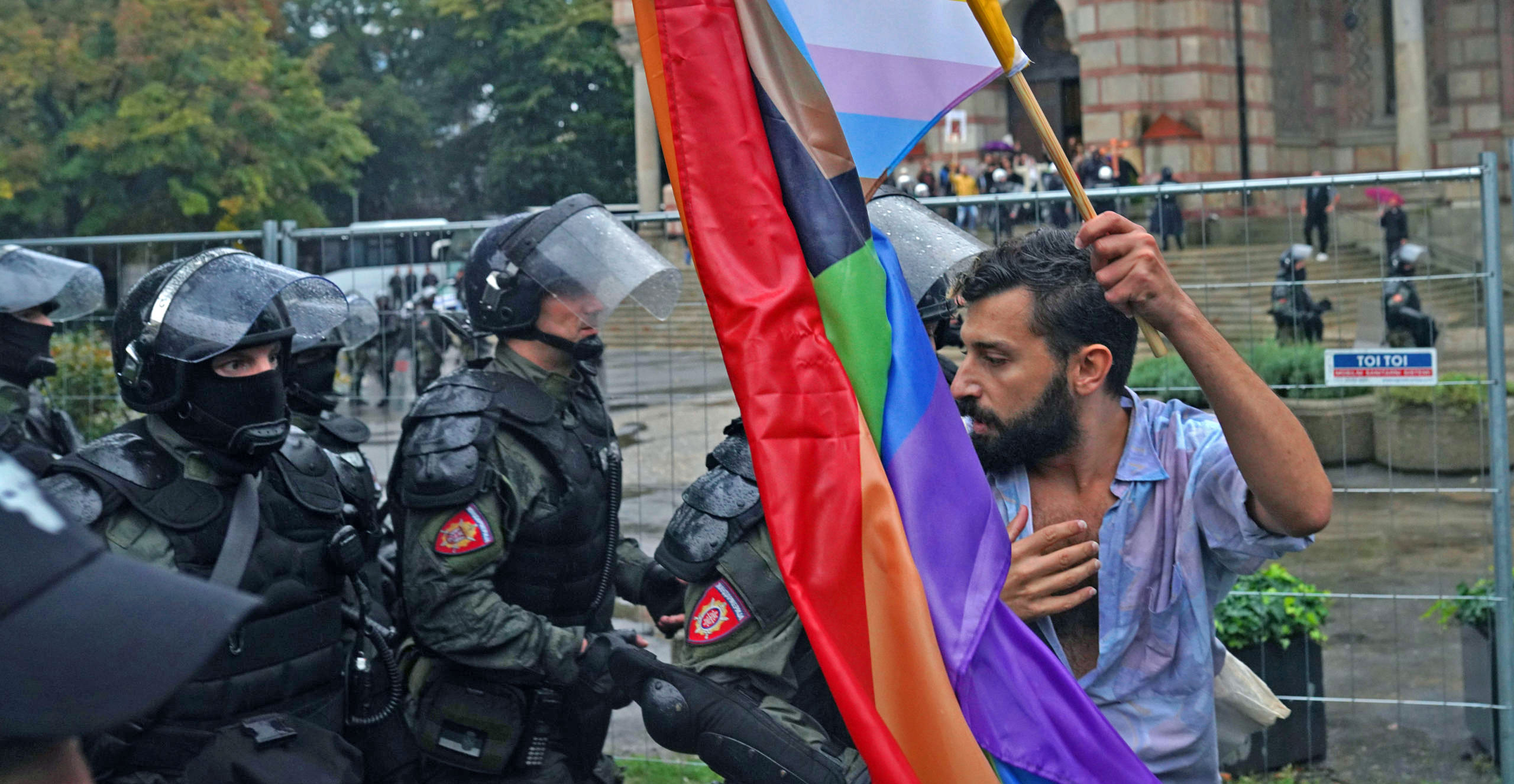 A EuroPride protester in Belgrade. Credit: Getty