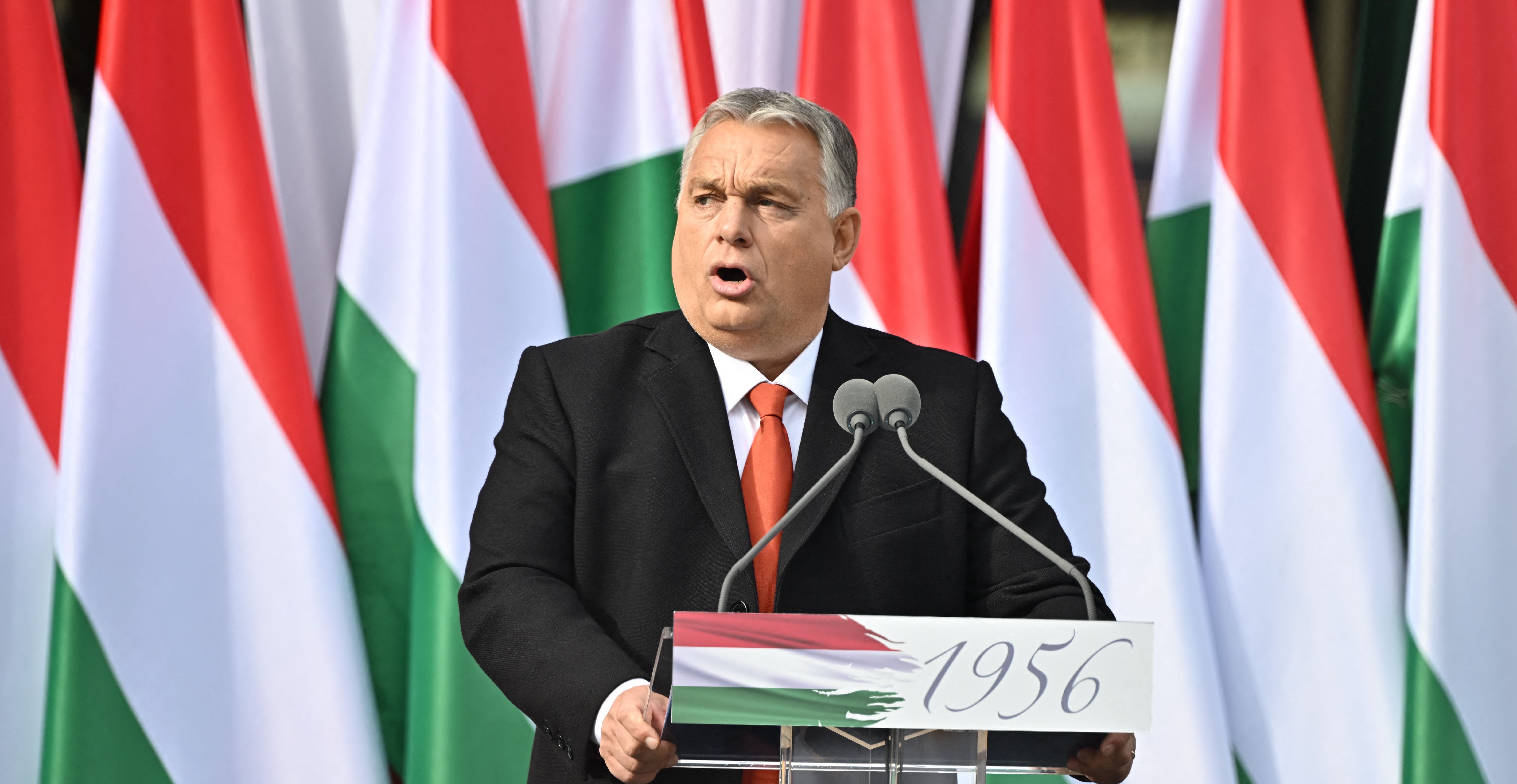 Viktor Orban speaks during an event to commemorate the 66th anniversary of the Hungarian uprising. Credit: Getty