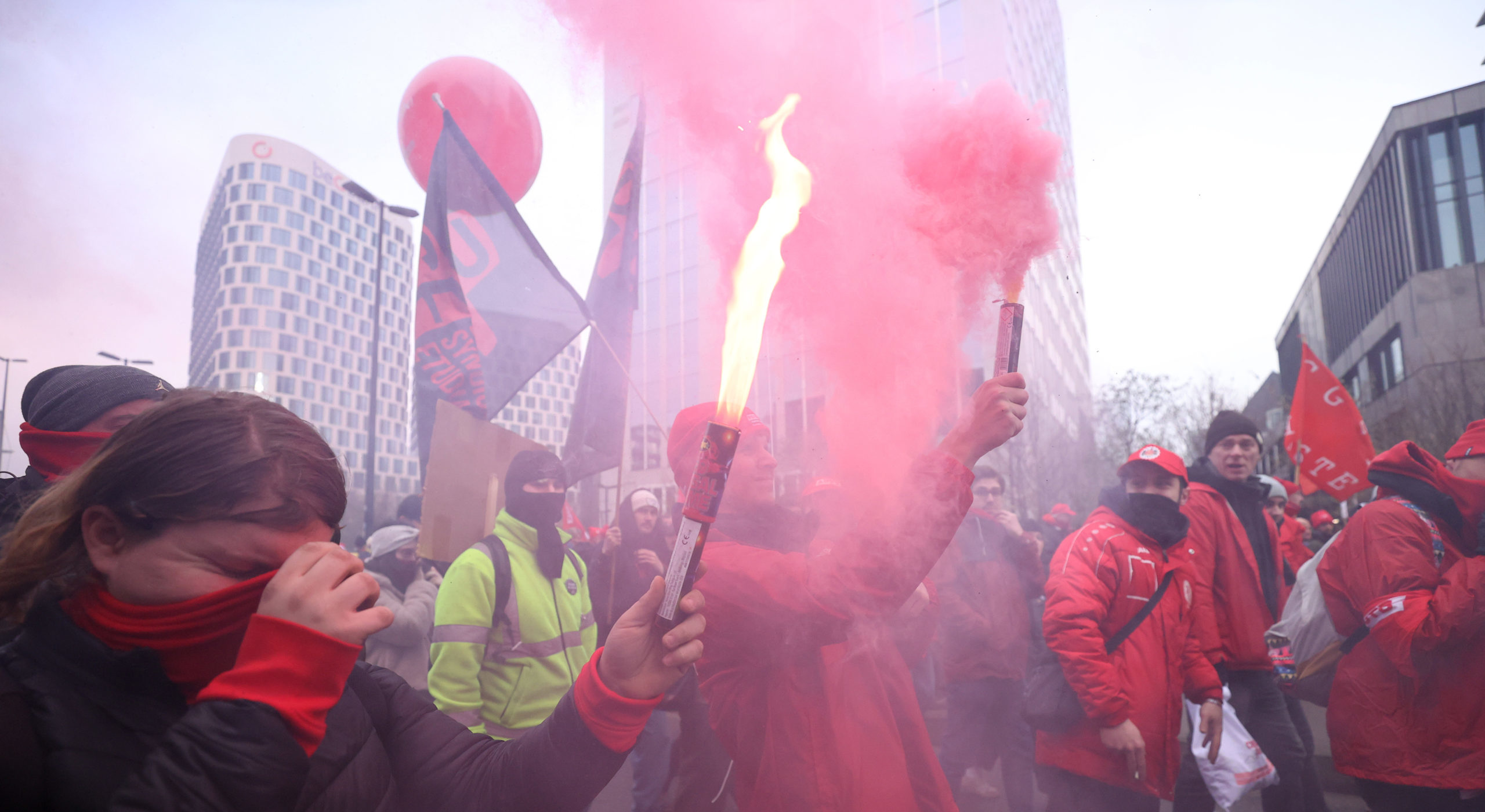 A protest over rising energy prices in Brussels, December 2022. Credit: Getty.