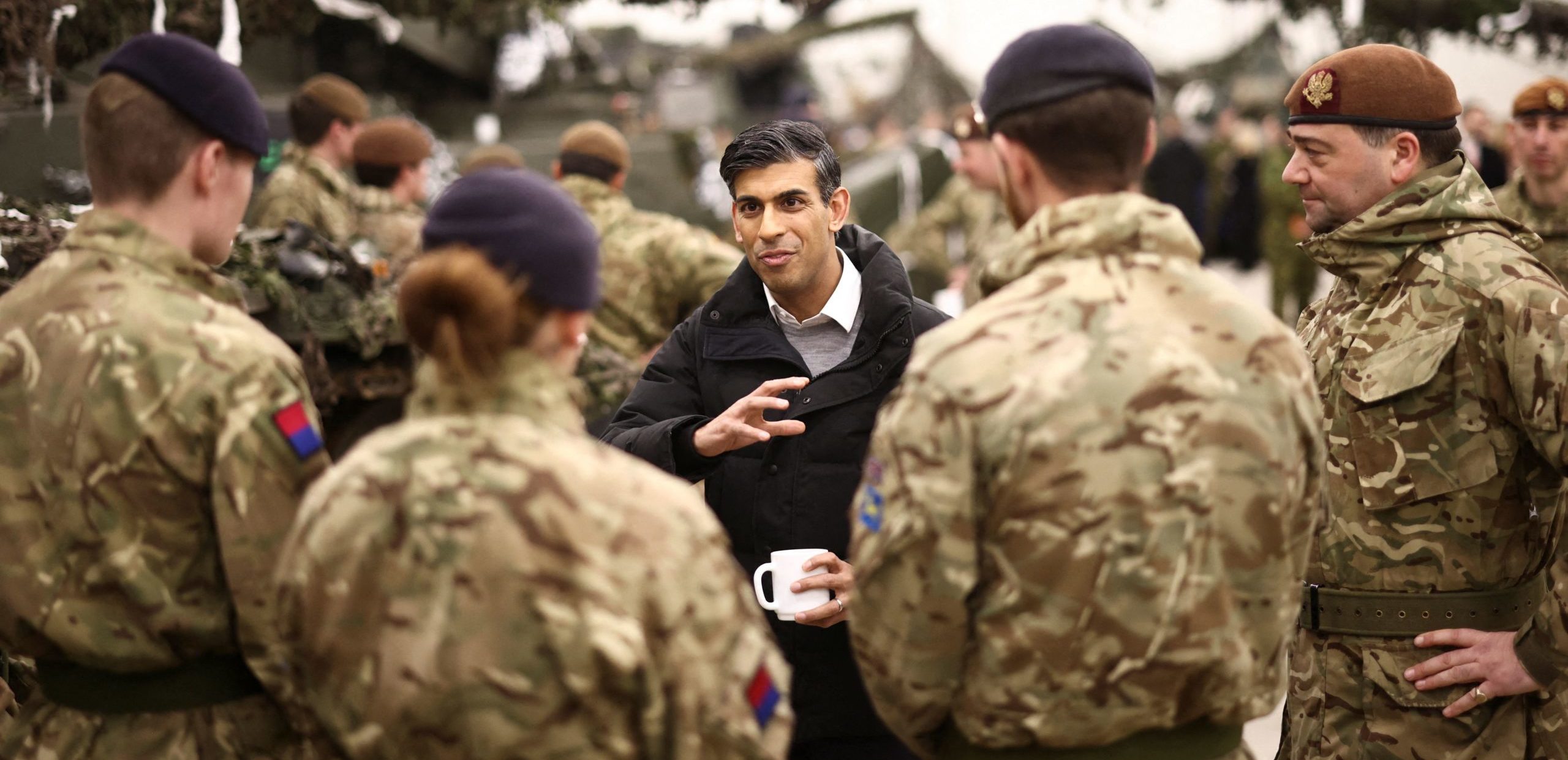 Rishi Sunak meets with troops at the Tapa Military base, Estonia on December 19, 2022. Credit: Getty. 