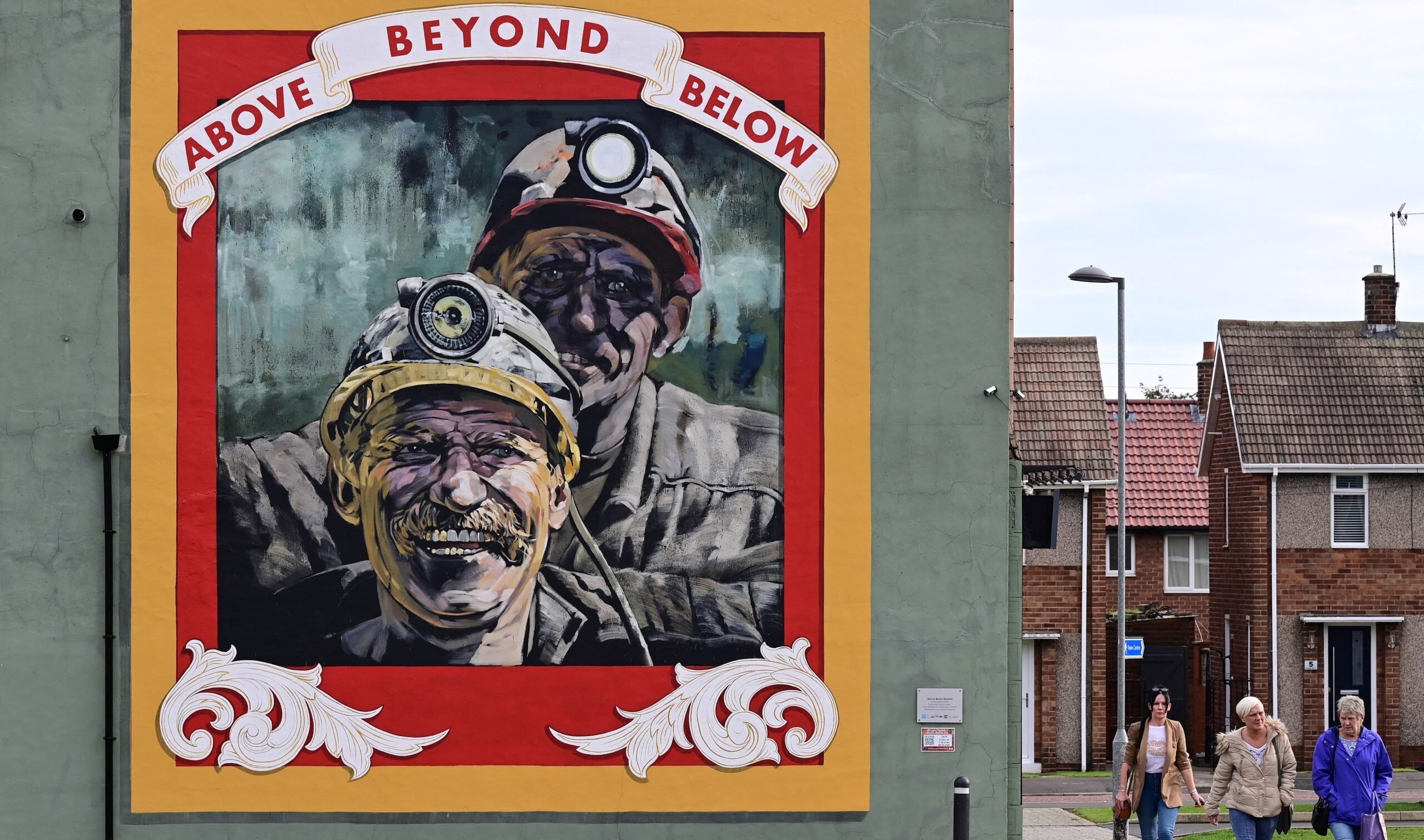 A mural depicting miners in Seaham, North East England. Credit: Getty