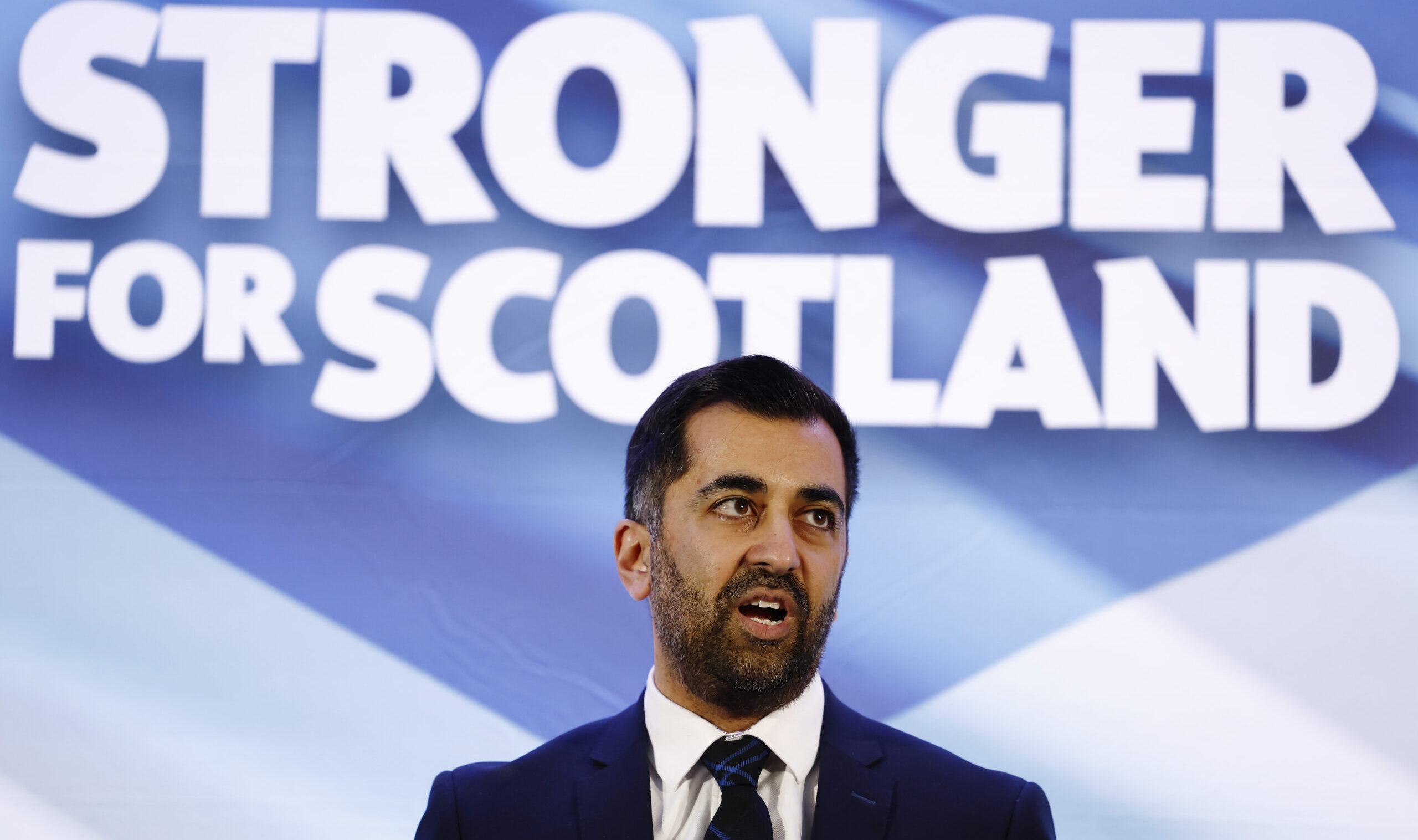 Humza Yousaf speaks after being elected SNP leader at Murrayfield, Edinburgh on 27th March 2023. Credit: Getty