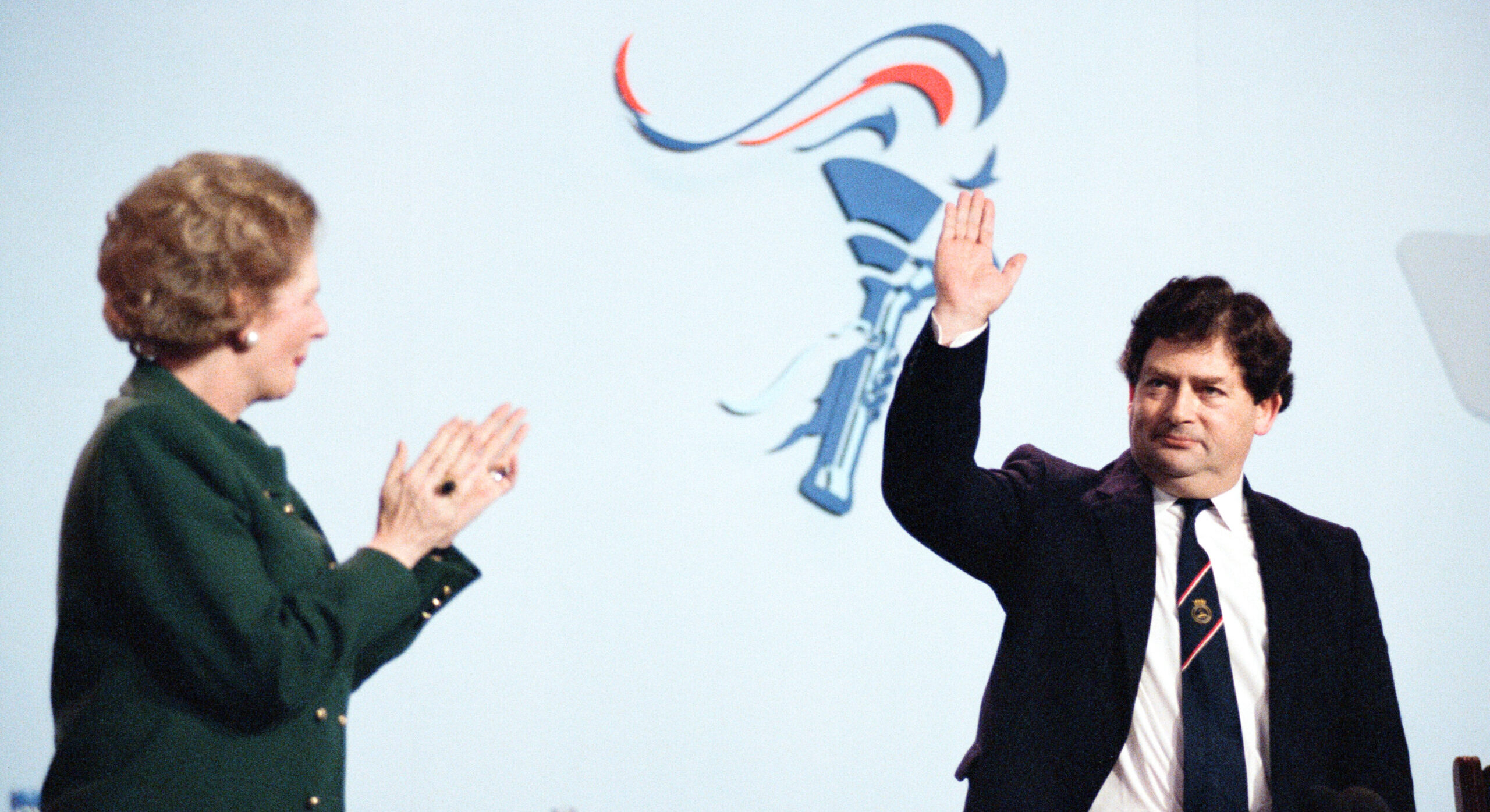 Then-Chancellor Nigel Lawson with Margaret Thatcher at the 1989 Conservative Party Conference. Credit: Getty